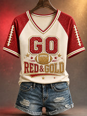 Women's Football Gameday Gift For Football Fans Casual V-Neck Tee