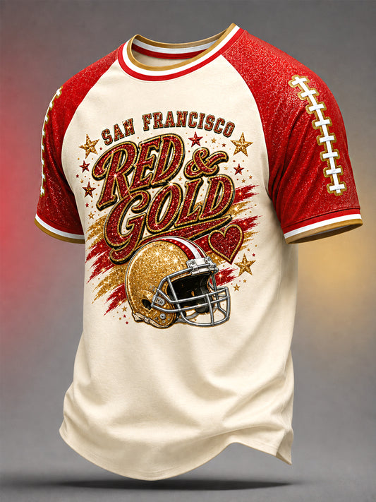 Men's Red & Gold Football Gameday Gift For Football Fans Casual Tee