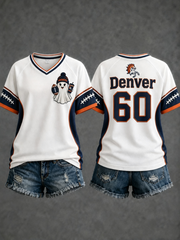 Women's Football Fans Gameday V-neck off-shoulder short-sleeved T-shirt
