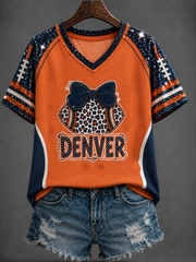 Women's Football Fans Gameday V-neck off-shoulder short-sleeved T-shirt