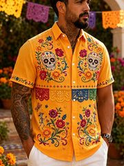 Men's Mexico Day of The Dead Art Print Casual Shirt