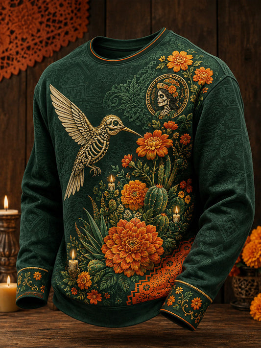 Men's Mexico Day of The Dead Floral Art Printed Sweatshirt