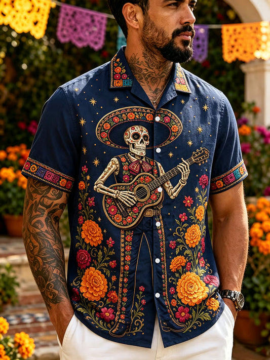 Men's Mexico Day of The Dead Art Print Casual Shirt