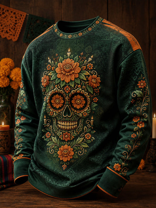 Men's Mexico Day of The Dead Floral Art Printed Sweatshirt