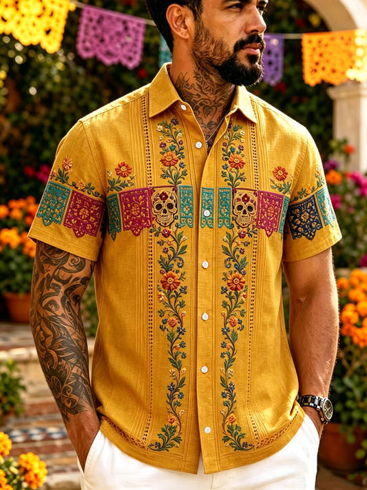 Men's Mexico Day of The Dead Art Print Casual Shirt