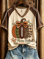 Women's Fall Means Football Leopard Print V-neck Short-sleeved T-shirt