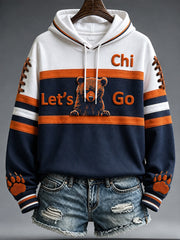 Women's Chicago Football Lover Bear Art Printed Haoodie