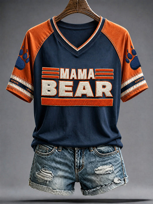Women's Chicago Football Lover Bear Art Printed T-shirt