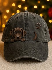 Cute Peeking Labrador Retriever & Paw Print Unisex Hat