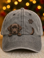 Cute Peeking Labrador Retriever & Paw Print Unisex Hat