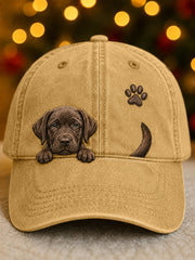 Cute Peeking Labrador Retriever & Paw Print Unisex Hat