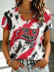 Women's Football Fan Print V-neck T-shirt