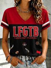 Women's Football Fan Print V-neck T-shirt