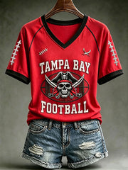 Women's Football Print V-neck T-shirt