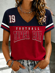Women's Football Fan Print V-neck T-shirt