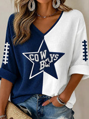 Women's Football Gameday Gift For Football Fans Casual Waffle V-Neck Tee