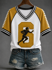Women's Football V-neck Off-shoulder Short-sleeved T-shirt