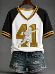 Women's Football V-neck Off-shoulder Short-sleeved T-shirt