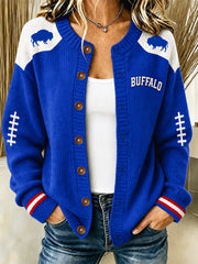 Women's Football Lover Buffalo Print Casual Cardigan