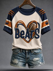 Women's Chicago Football Lover Bears Art Printed round neck short sleeve T-shirt