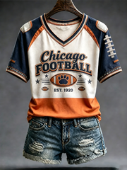 Women's Football Gameday Gift For Football Fans V-neck off-shoulder short-sleeved T-shirt