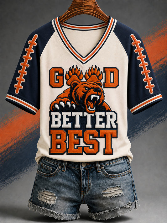 Women's Good Better Best Football Gameday Gift For Football Fans Casual V-Neck Tee