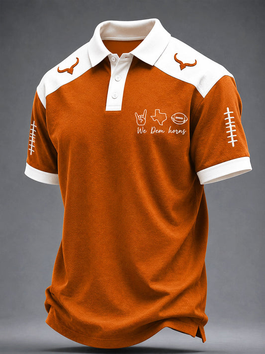 Men's Game Day Football Print Casual  Polo Shirt