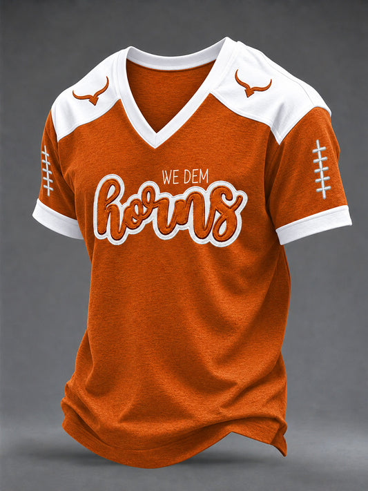 Men's Game Day Football Print Casual V-neck T-shirt
