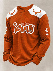 Men's Game Day Football Print Casual Waffle Sweatshirt