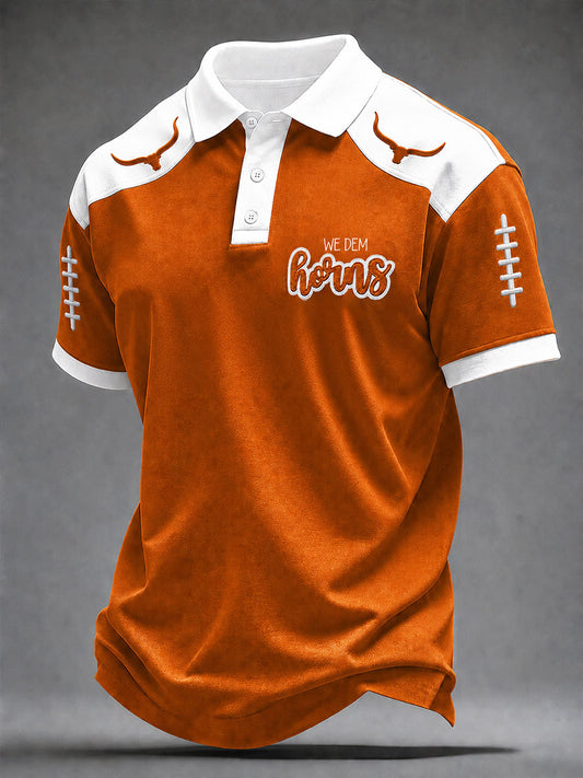 Men's Game Day Football Print Casual Polo Shirt