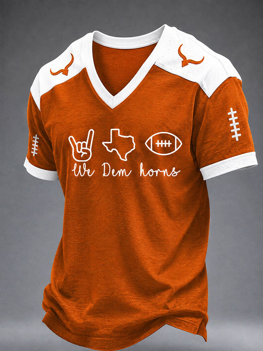 Men's Game Day Football Print Casual V-neck T-shirt