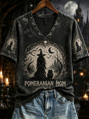 Women's Halloween Witch Pomeranian Mom Print short-sleeved T-shirt