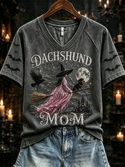 Women's Halloween Witch Dachshund Mom Print short-sleeved T-shirt