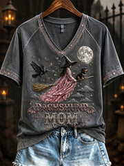 Women's Halloween Witch Dachshund Mom Print short-sleeved T-shirt