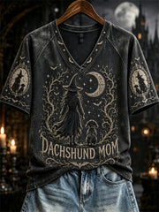 Women's Halloween Witch Dachshund Mom Print short-sleeved T-shirt