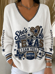 Women's Football Gameday Gift For Football Fans Casual V-Neck Ribbed Top