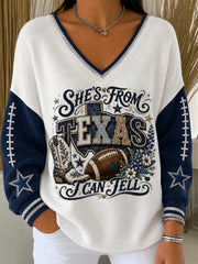 Women's Football Gameday Gift For Football Fans Casual V-Neck Ribbed Top