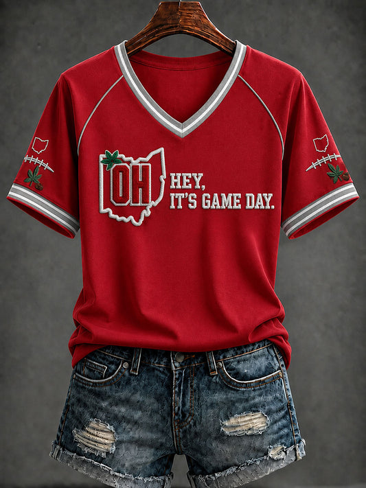 Women's Hey It's Game Day V-neck T-shirt