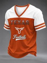 Men's Game Day Football Print Casual V-neck T-shirt