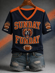 Women's Sunday Funday Football Gameday Gift For Football Fans Casual V-Neck Tee