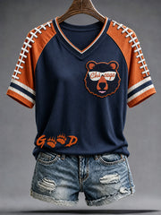 Women's Chicago Football Lover Bear Art Printed T-shirt