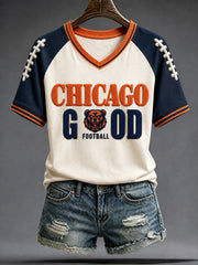 Women's Chicago Football Lover Bear Art Printed T-shirt