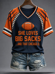 Women's Chicago Football Lover Bear Art Printed T-shirt