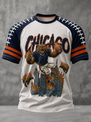 Men's Chicago Football Lover Bear Art Printed T-shirt