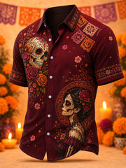 Men's Mexico Day of The Dead Art Print Casual Shirt