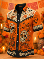 Men's Mexico Day of The Dead Art Print Casual Shirt