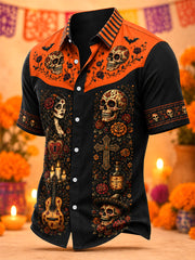 Men's Mexico Day of The Dead Art Print Casual Shirt