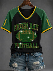 Women's Green Bay Packers Football Printed V-neck T-shirt