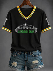 Women's Green Bay Packers Football Printed V-neck T-shirt