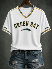 Women's Green Bay Football Printed V-neck T-shirt